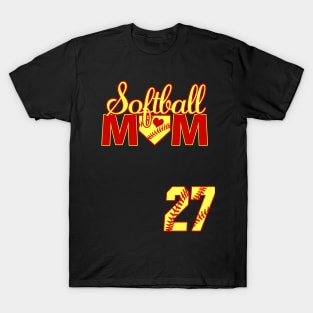 Softball Mom #27 Softball Jersey Favorite Player Biggest Fan Heart T-Shirt